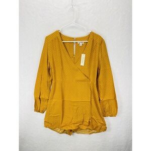 Francesca's Women's Wrap Dress Octavia Mustard Yellow‎ Polka Dot Size Medium
